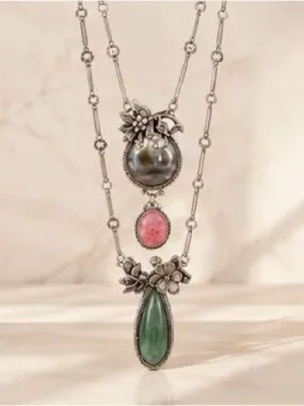 Elysian Atelier Long Silver Gemstone Necklace